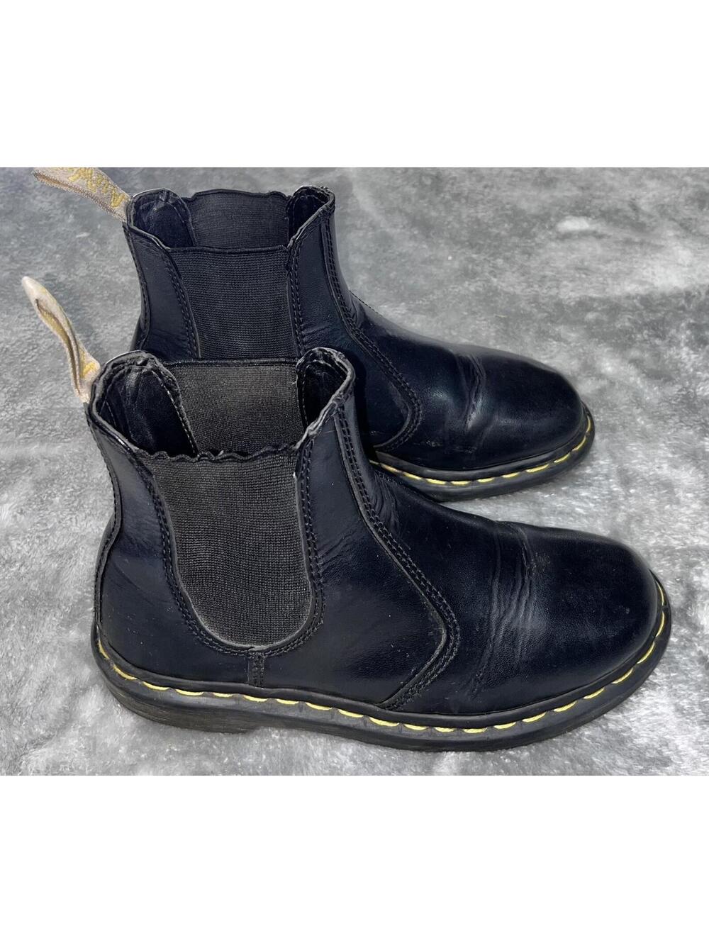 Dr. Martens 2976 Chelsea Boots Women Size 6 Black Smooth Leather Yellow Stitch